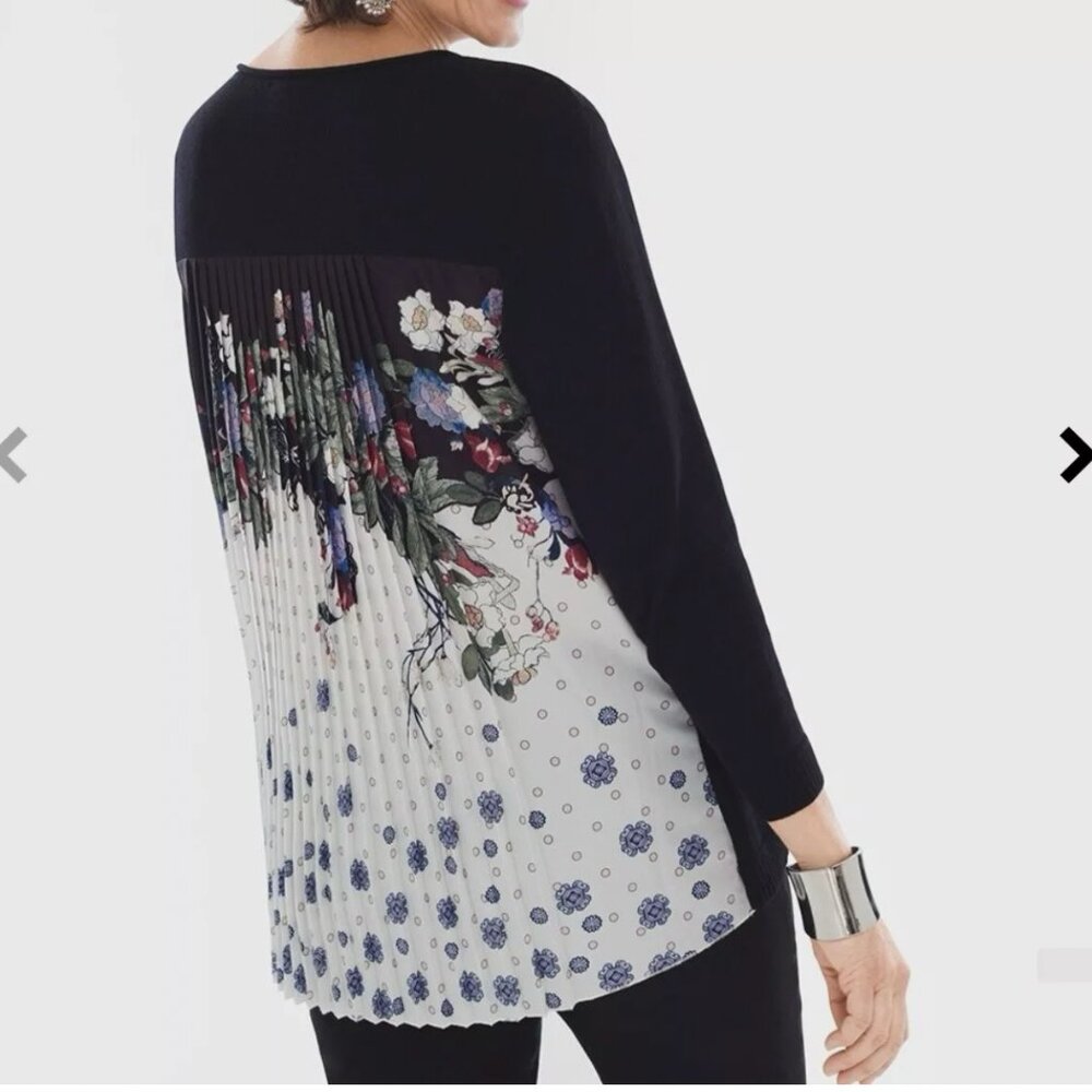 Chico's Pleated Floral Sweater Large